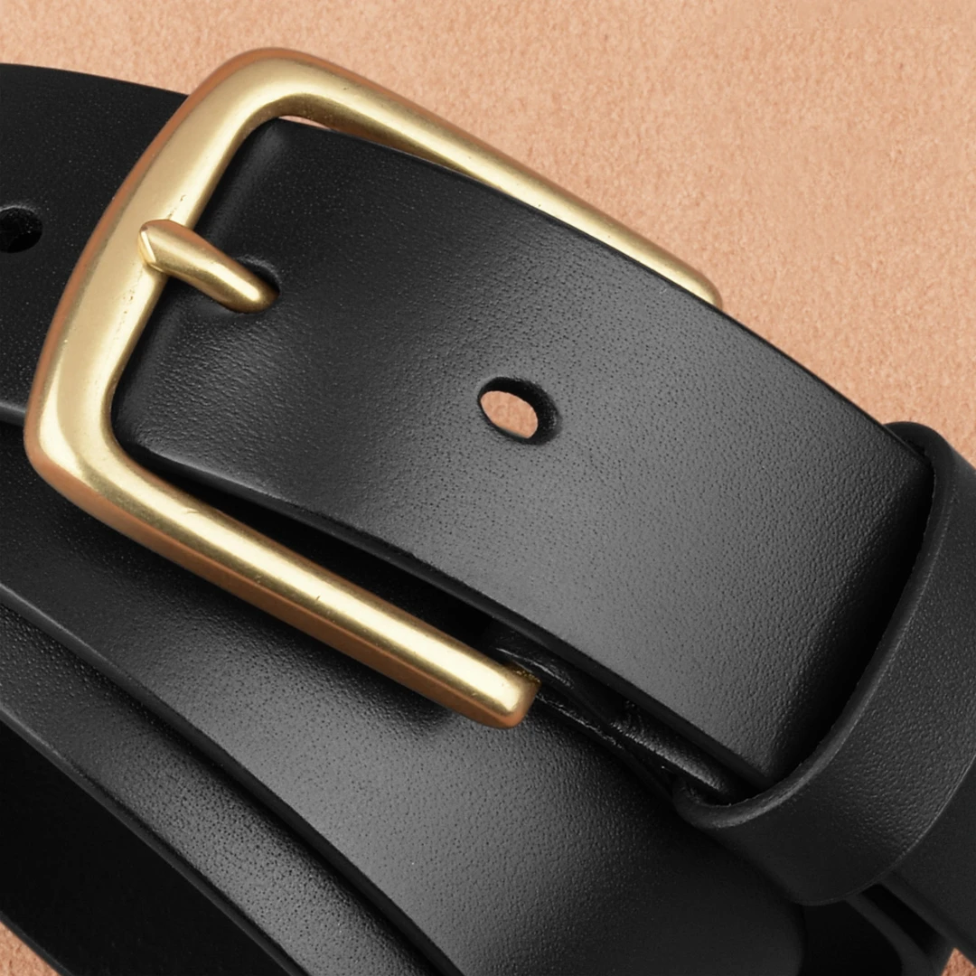 平纹原切皮带男扣真皮休闲中年裤带男头层牛皮实心针扣铜扣腰带