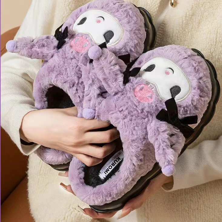 新款可爱库洛米卡通棉拖鞋冬季居家用室内防滑软萌包头毛毛拖鞋女