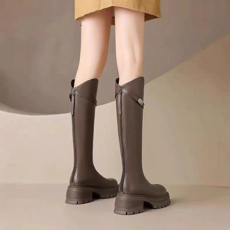 啄木鸟长筒小个厚底增高靴子英伦风骑士靴拉链靴子女长筒靴乐福鞋