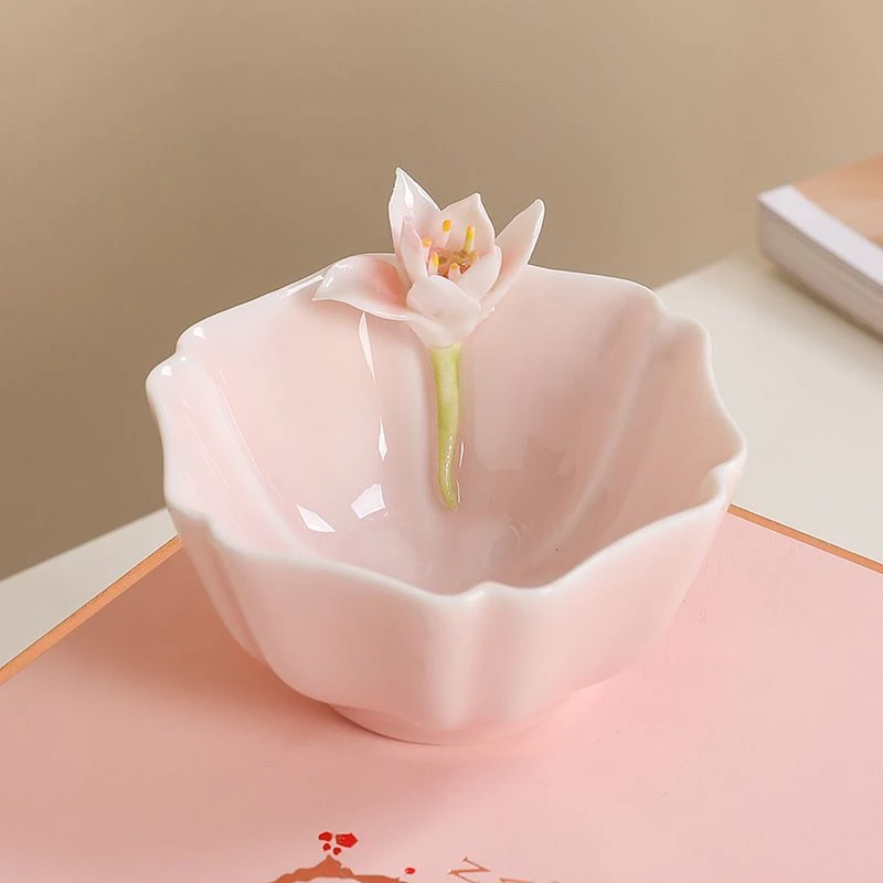 个人独享主人杯单个女款轻奢高颜值陶瓷手工捏花简约高档品茗茶具