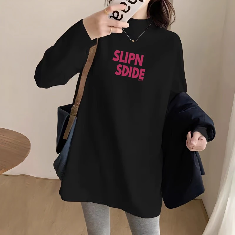 半高领德绒打底衫女秋冬季宽松韩版大码保暖长袖卫衣中长款T恤衫