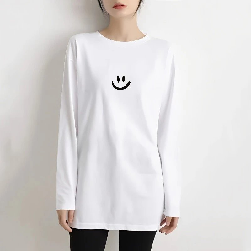 白色打底衫2023春秋女学生韩版宽松中长款正肩遮臀打底衫上衣ins