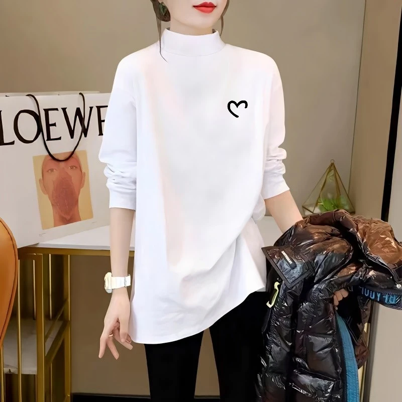 洋气高档打底衫女妈妈装春装新款宽松大码女装印花中长款遮臀t恤