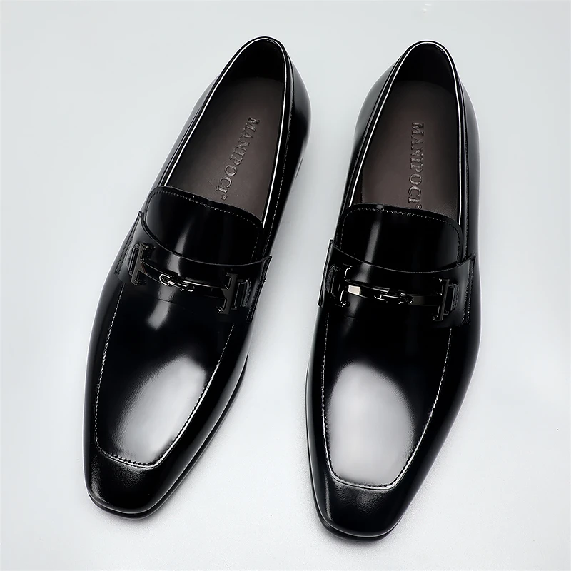 时尚马衔扣乐福鞋男潮流套脚男鞋方头百搭商务休闲一脚蹬皮鞋透气