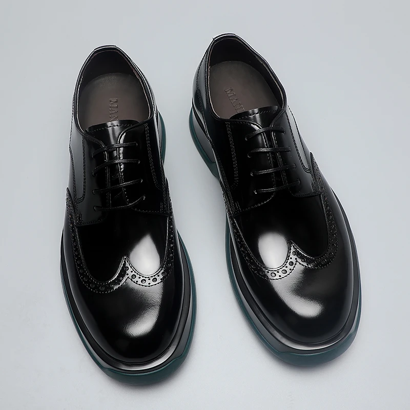 圆头男士皮鞋厚底系带百搭男鞋黑色时尚商务休闲英伦风德比鞋真皮