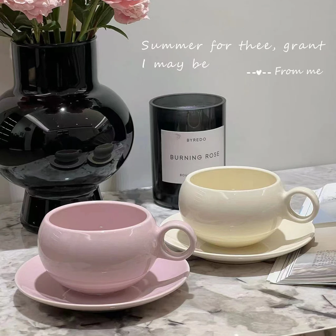 【支点佳居】简约纯色北欧风蛋杯ins咖啡杯拉花杯碟精致下午茶杯