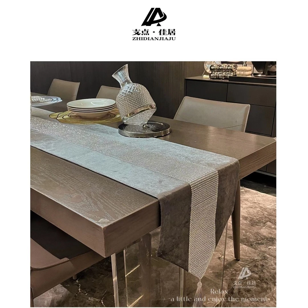 【支点佳居】北欧风亮钻绒桌旗高档桌旗长条创意茶桌布现代风桌旗