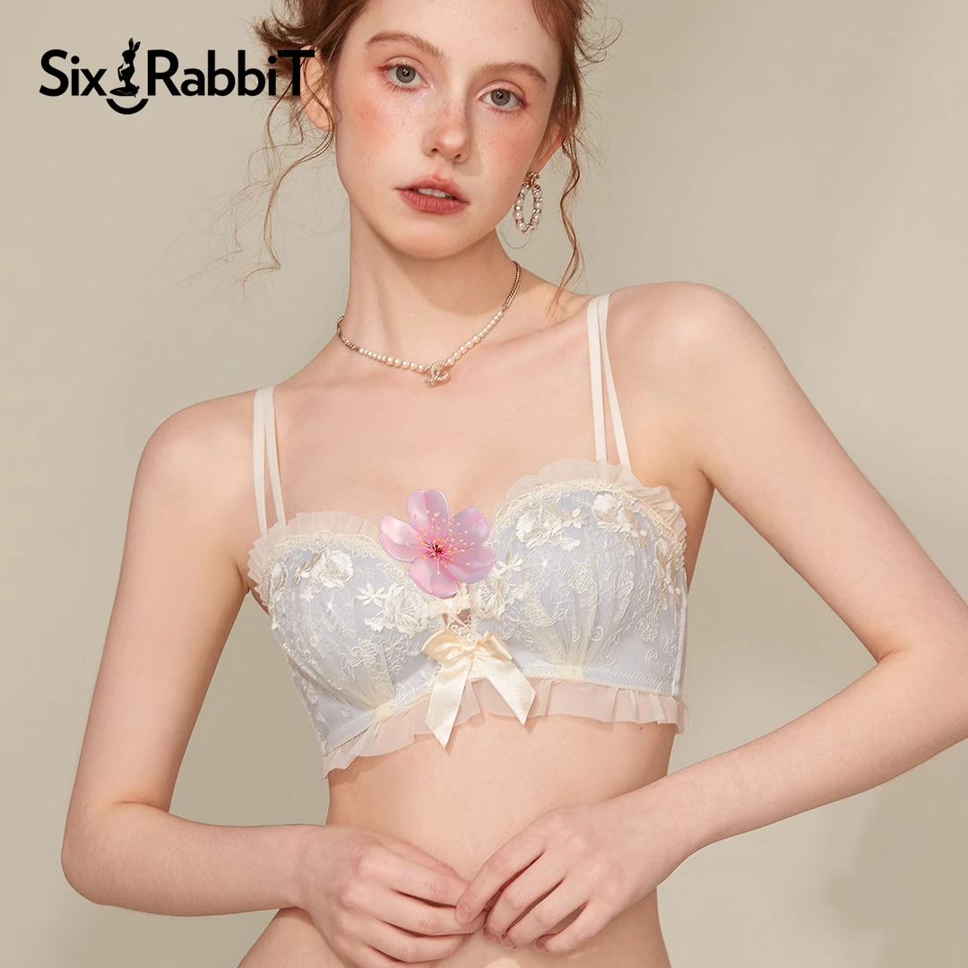 六只兔子蕾丝内衣女士无肩带抹胸舒适防滑无钢圈上托性感聚拢文胸