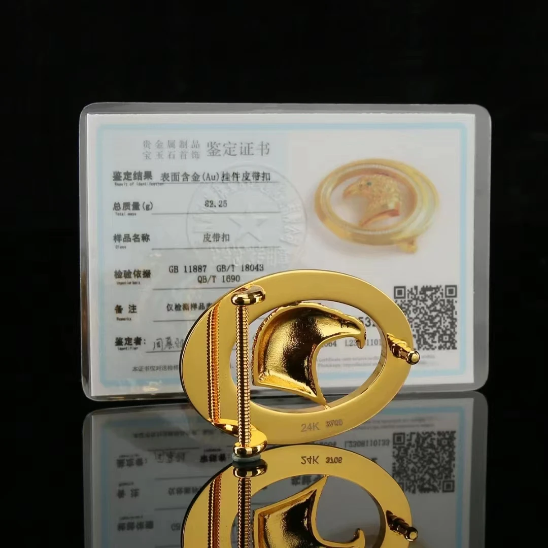 【高档定制】24K包真金扣头带证带镶钻316精钢平滑扣不含带身男士
