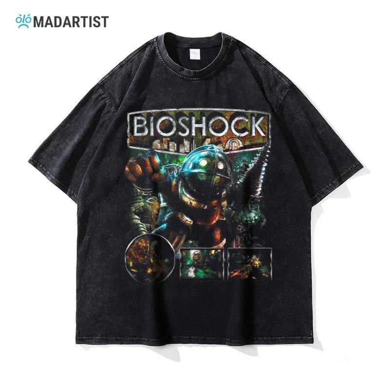 生化奇兵2t恤PC游戏BioShock水洗做旧复古短袖数码直喷印花潮牌男