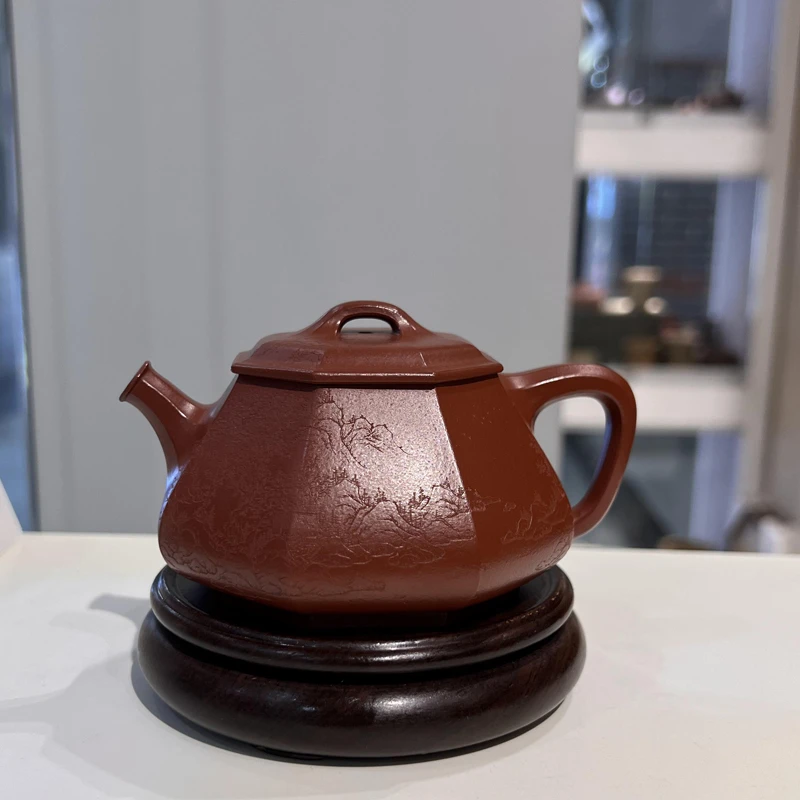 宜兴耿浩紫砂壶高工全手工浩瓢壶大红袍中小品紫砂壶和石刻绘山水