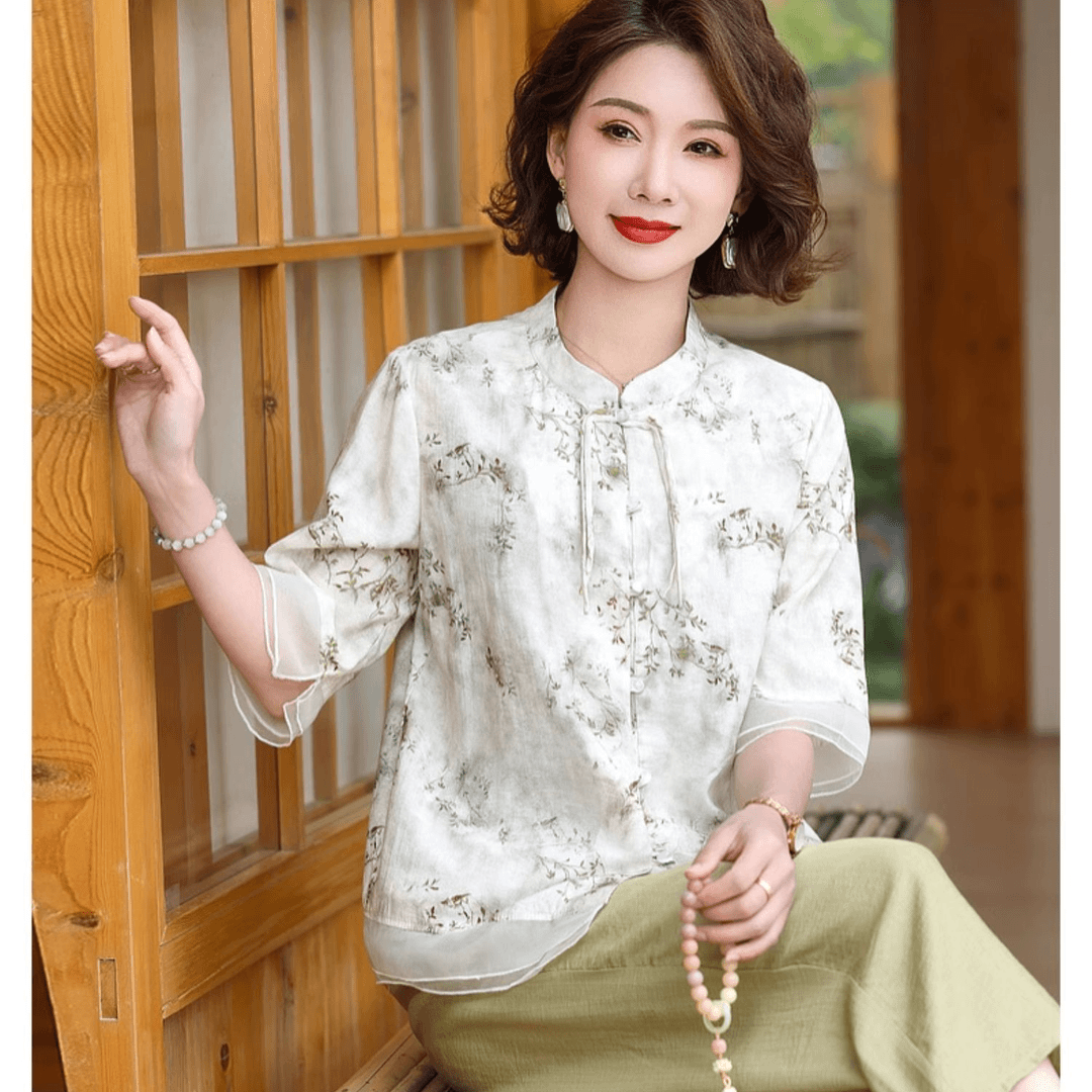 中年妈妈夏装套装母亲节小衫中老年女夏季洋气新中式国风女装上衣