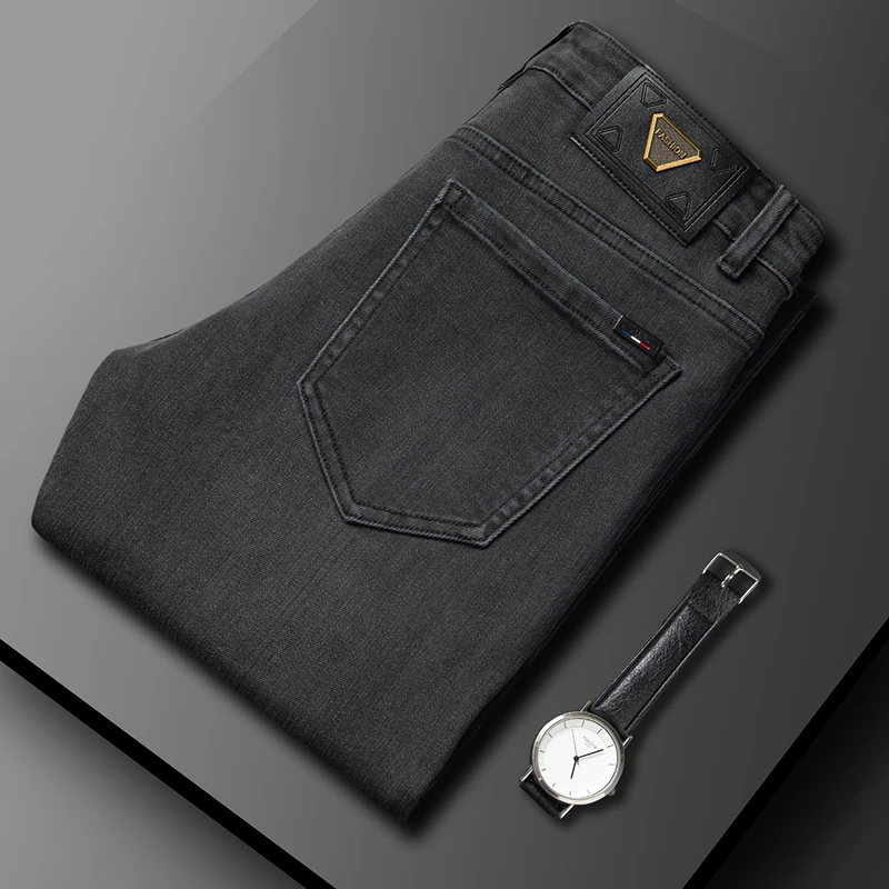 2023秋冬新款男士尼纳灰牛仔裤弹力修身小直筒百搭轻奢潮牌长裤子