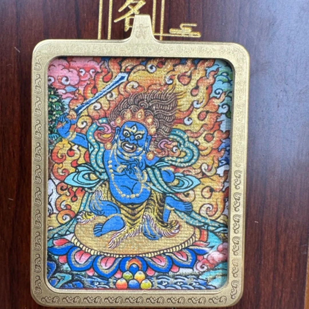 【尼玛】唐卡  手绘唐卡 不动明王  项链配饰 藏风钛钢吊坠