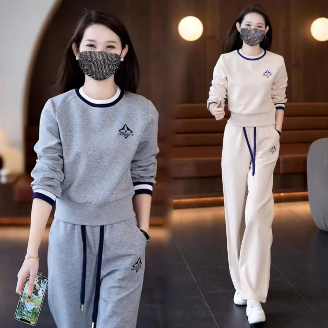 200斤微胖mm大码时尚休闲套装女士春秋宽松显瘦遮肉运动服两件套