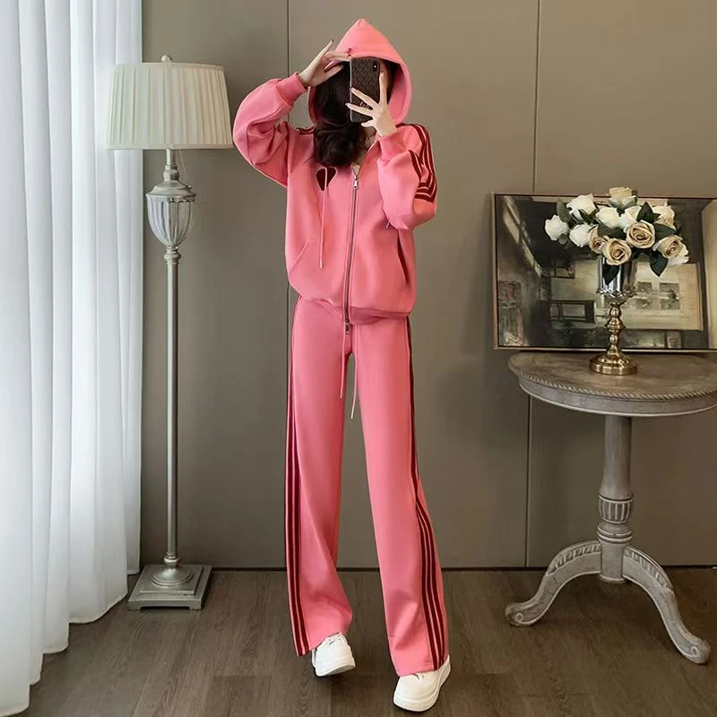 200斤微胖mm休闲套装女士春秋季大码显瘦遮肉洋气质妈妈装运动服