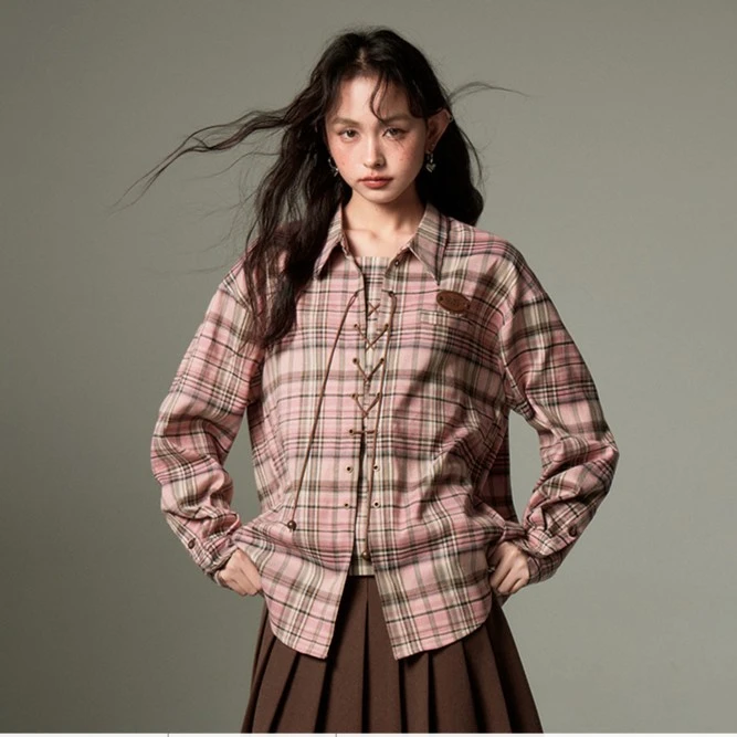 DIDDI MODA 绑带复古休闲衬衫 k6369