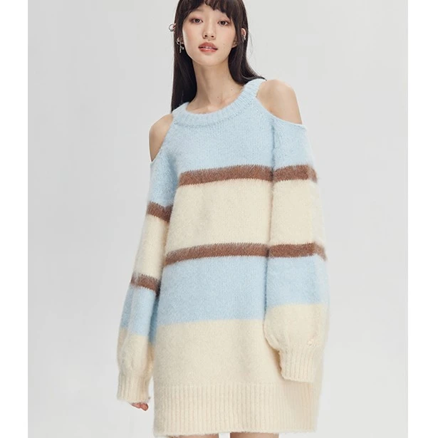 【小呆鸟专享】 DIDDI MODA 露肩条纹毛衣 k151