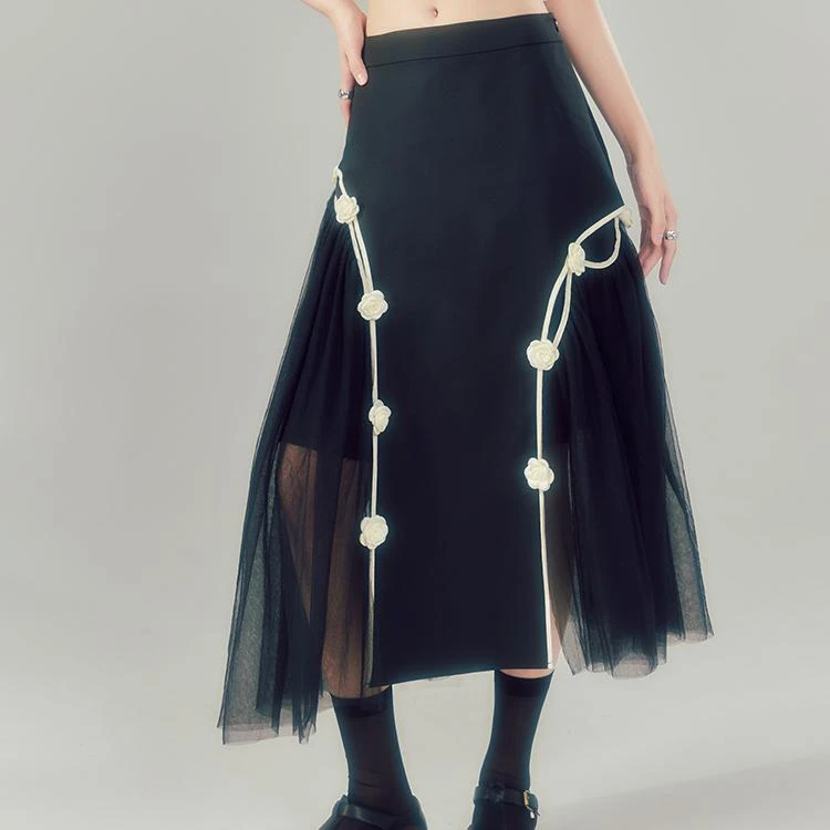 DIDDI MODA 【官方正品】高腰网纱拼接不规则半身裙 K7161