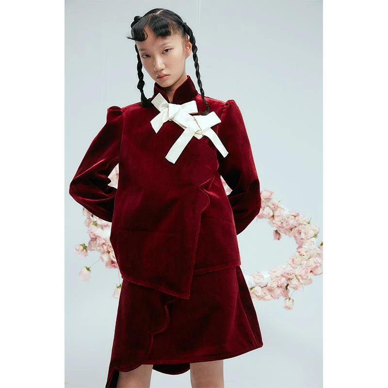 DIDDI MODA 花瓣状不规则门襟丝绒外套 K5720