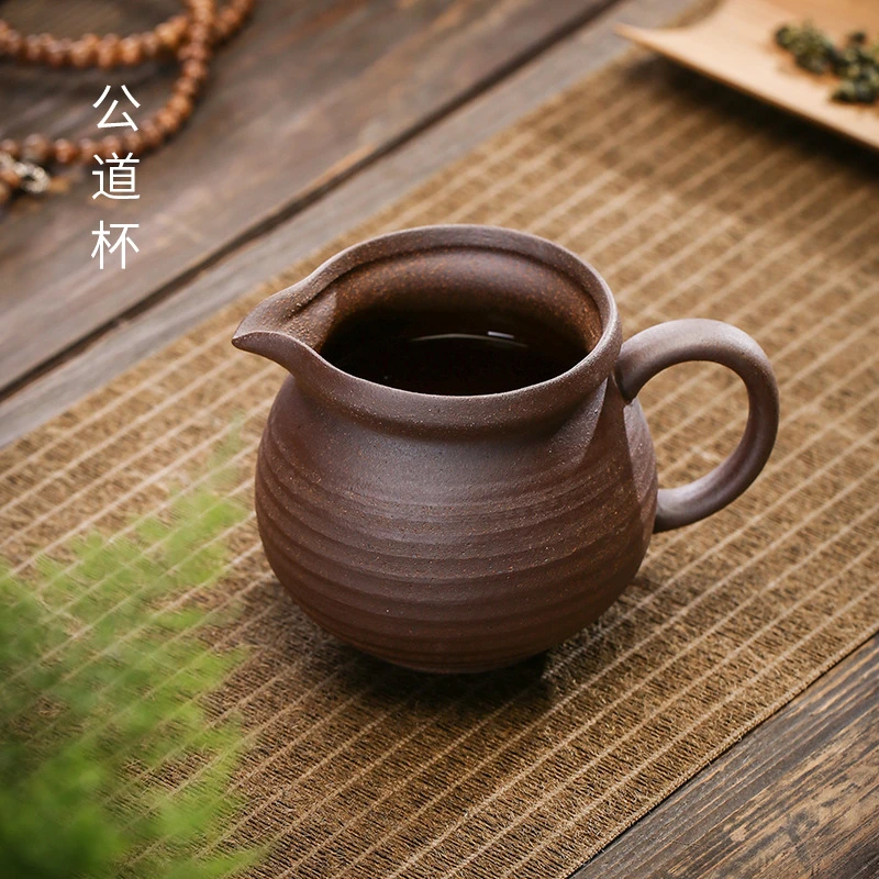 原矿粗陶公道杯家用陶瓷分茶器功夫茶具泡茶套装茶漏茶海大容量