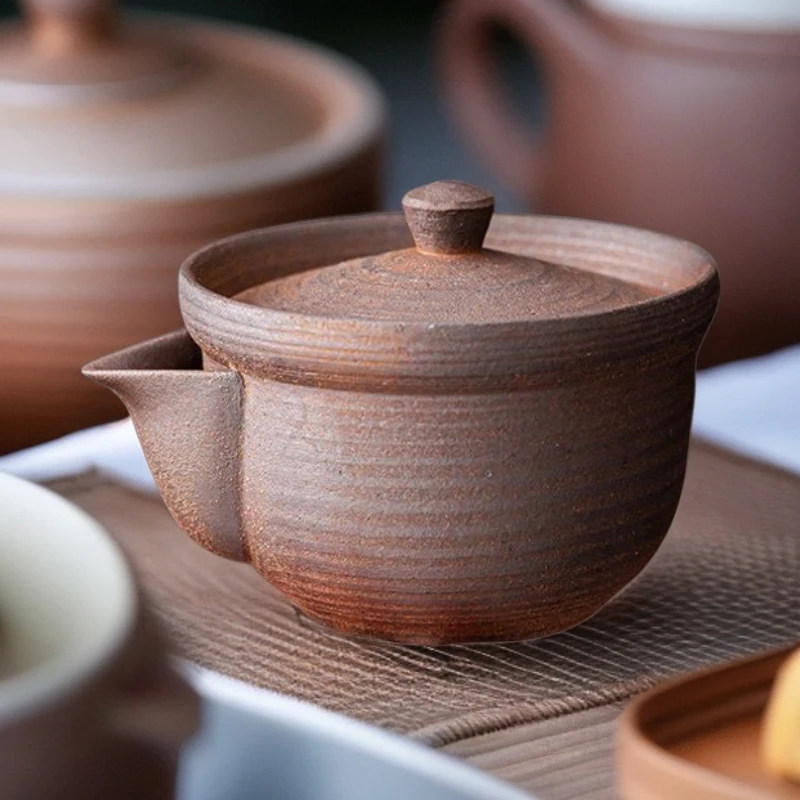 老岩泥粗陶手抓壶泡茶壶老式复古旅行便携单人茶具日式茶室高端
