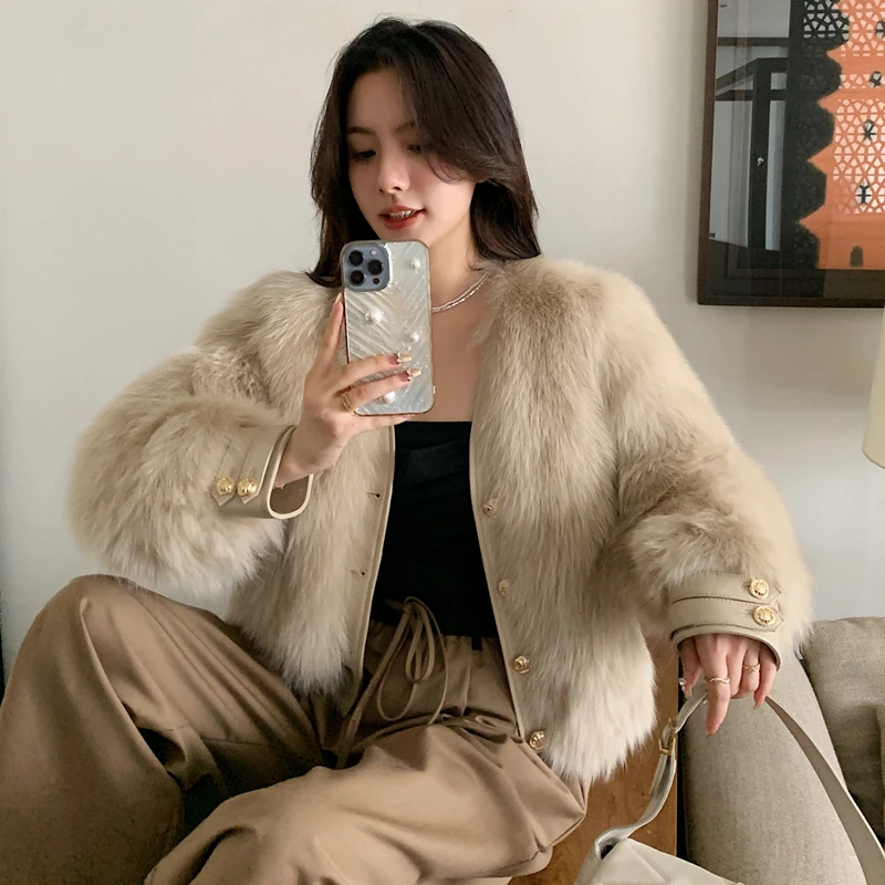 BOBO千金四代狐狸毛皮草外套女2023海宁新款毛毛大衣年轻款冬高端
