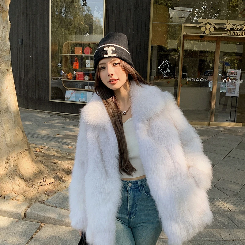 BOBO"神明少女"狐狸毛皮草外套女2023冬季新款气质翻领大衣年轻款