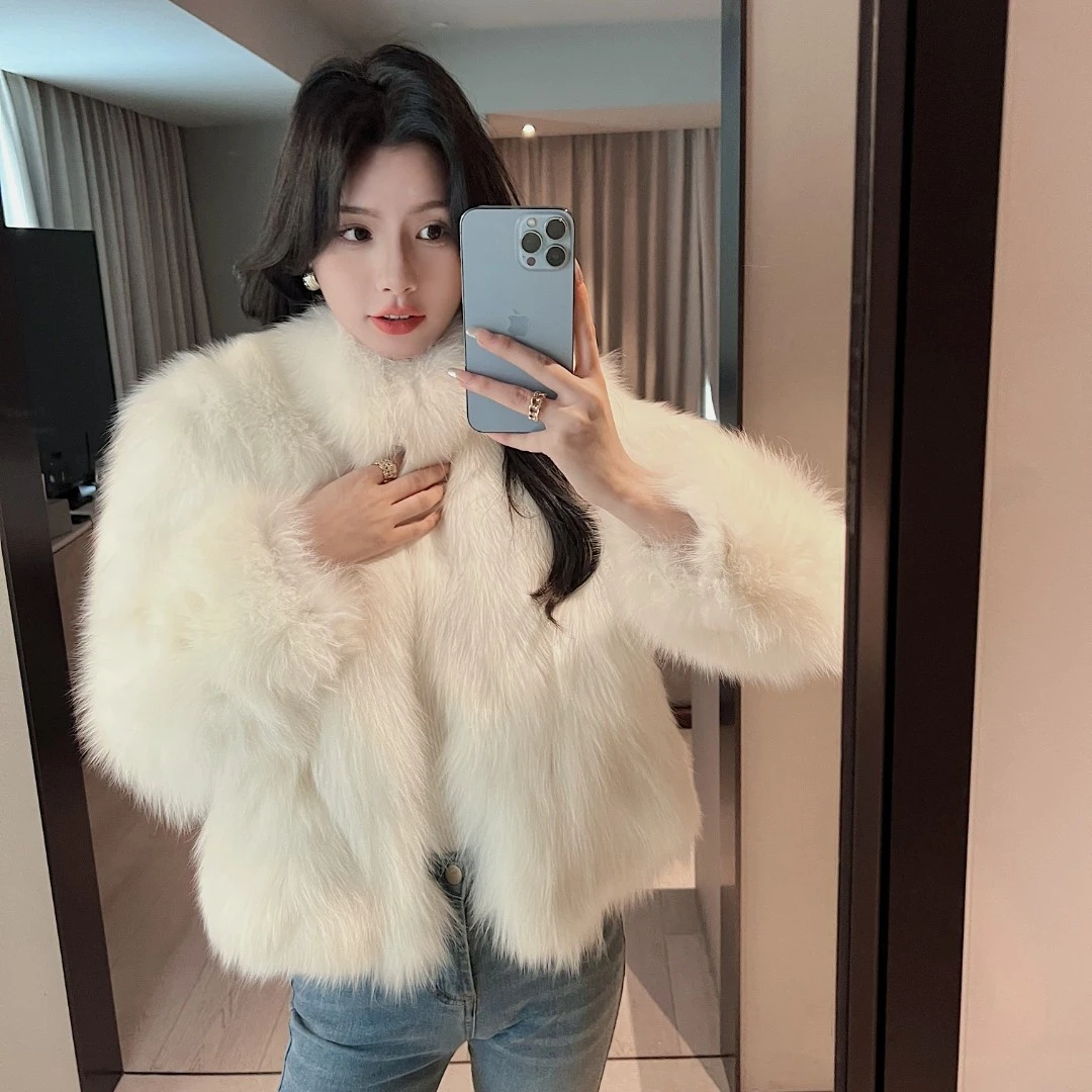 BOBO“万年六代”狐狸毛皮草外套女立领2024新款毛毛大衣设计师时尚