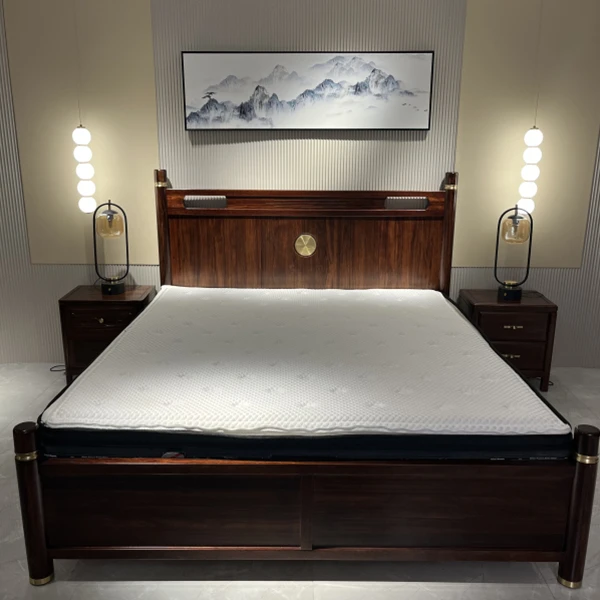 新中式乌金木实木大床大柱子床出人头地大床轻奢简约禅意古典主卧