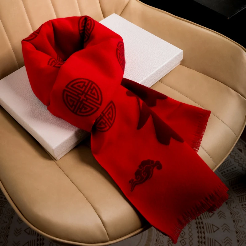 中老年人围巾女60-80岁红围巾男女冬季妈妈款喜婆婆中年红色围脖