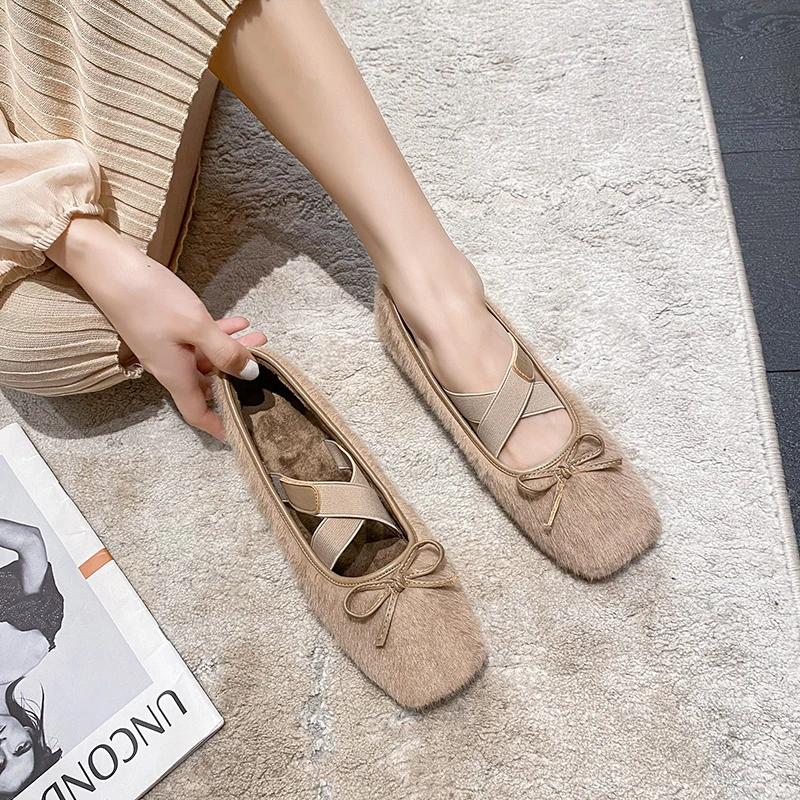 毛毛鞋女秋冬外穿2026新款冬季孕妇鞋一脚蹬玛丽珍豆豆鞋加绒棉鞋