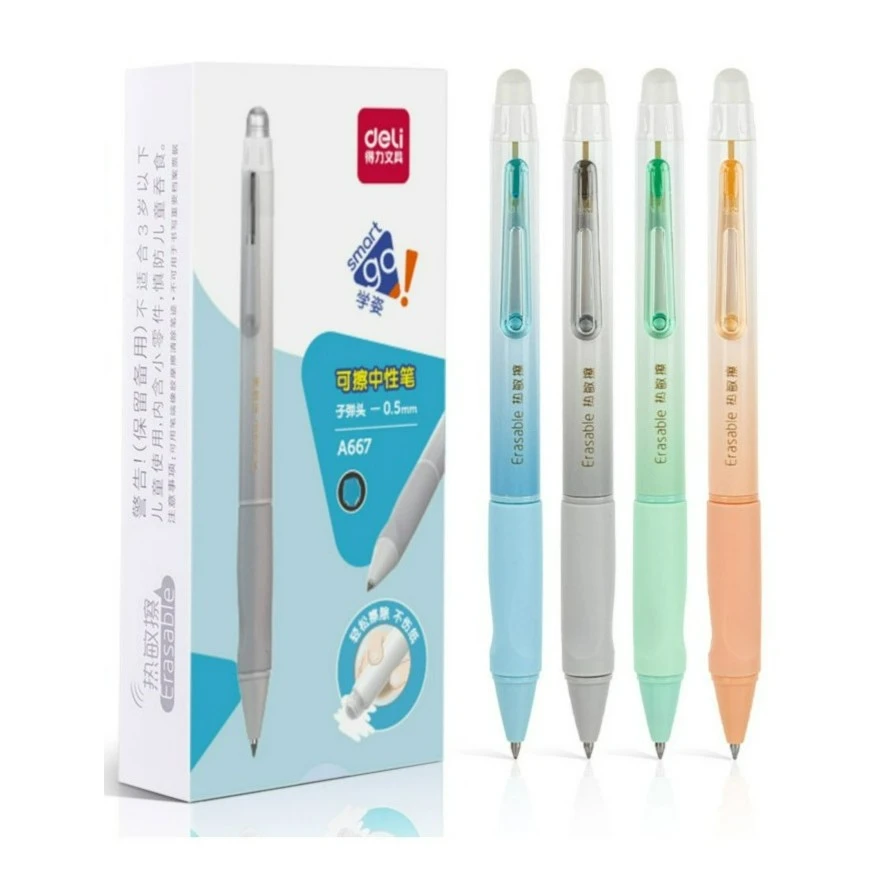 Deli/得力矫姿按动可擦按动中性笔/0.5mm子弹头(黑/蓝)热学生用笔