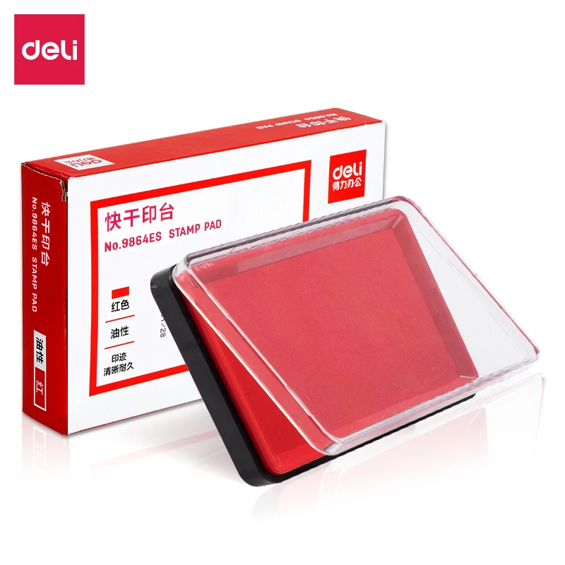 得力速干秒干印泥翻转回墨印章专用印油墨水红蓝黑色会计合同发票