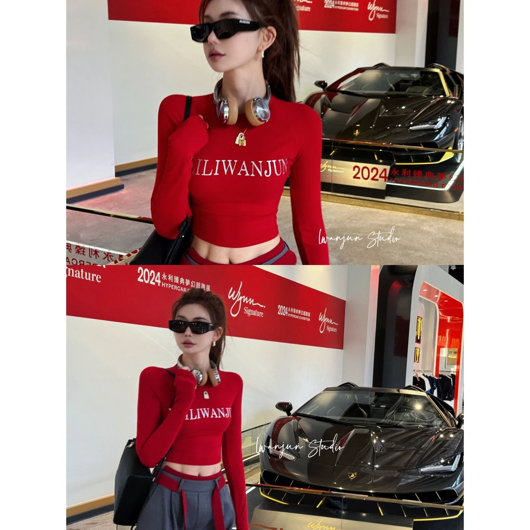 婉君【字母T】秋款网红长袖休闲修身上衣LWJ24A1T175