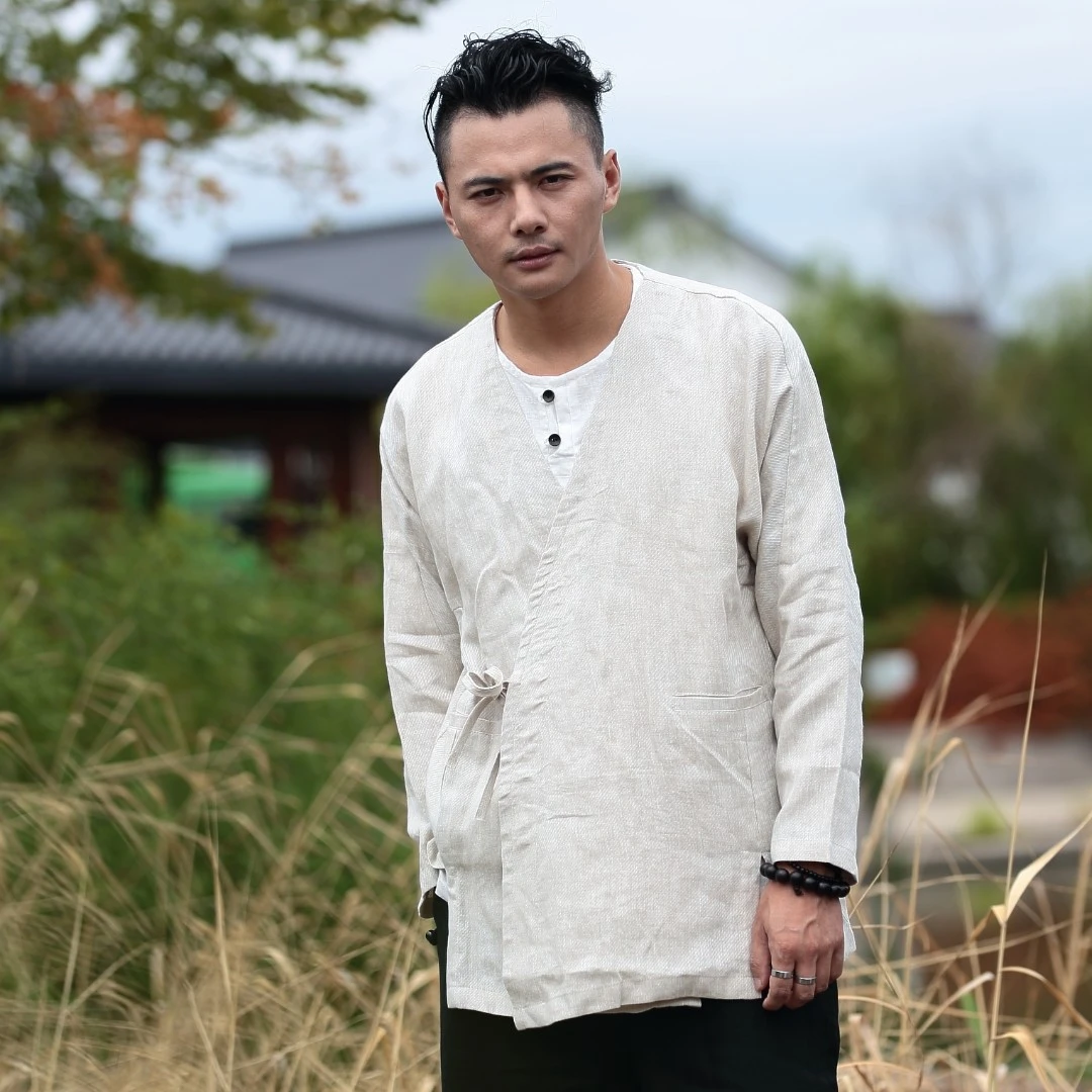 中国风亚麻长袖上衣春秋复古汉服斜襟打底衫XLD-2104
