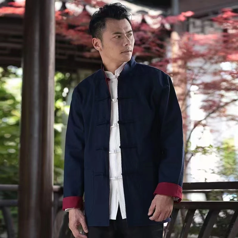 【双面穿】中国风唐装外套男士盘扣褂子秋冬厚款棉麻夹克XLD-2301