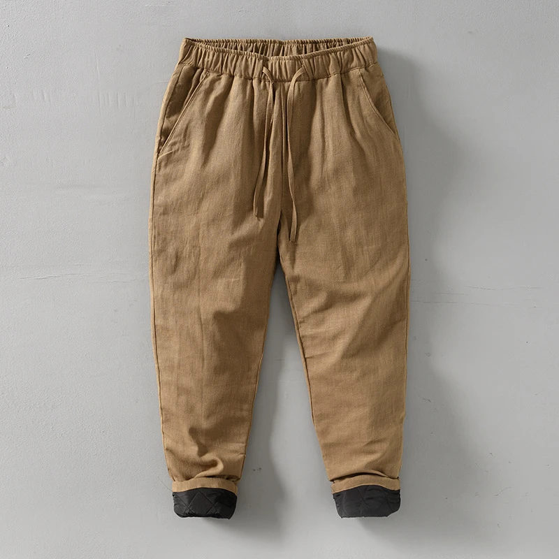 冬季加绒棉裤男式复古中国风棉麻休闲小脚长裤子YM-8233