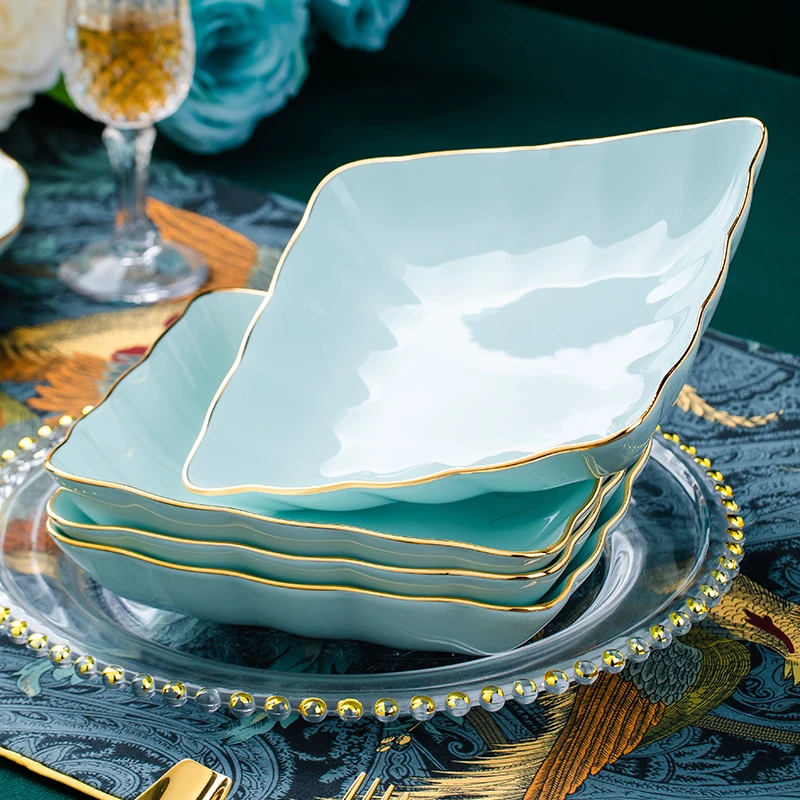 影青8英寸荷叶盘6个装景德镇家用陶瓷盘子餐具北欧风网红餐盘菜盘