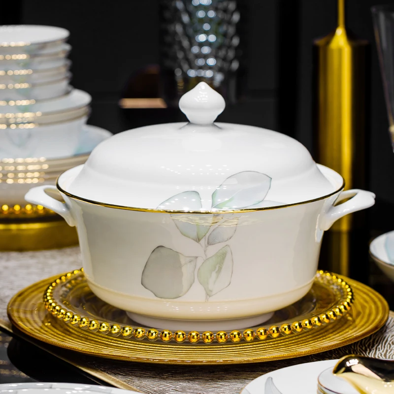 巨尚阳春白雪富贵汤煲1个景德镇家用陶瓷碗盘餐具欧式大容量盛汤