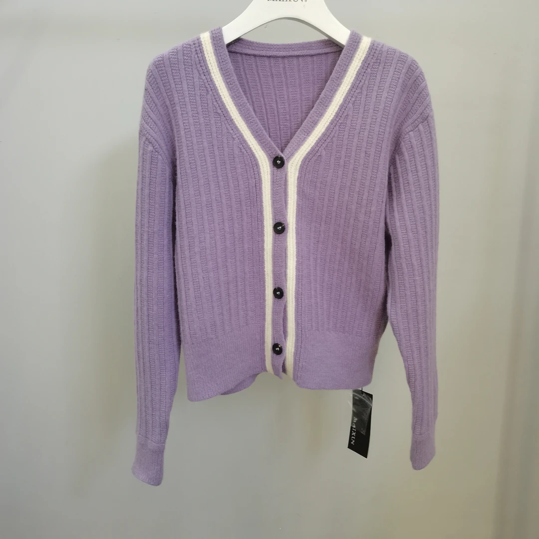 麦寻秋冬休闲百搭紫色圆领气质设计师时尚长袖针织衫MYKXP005