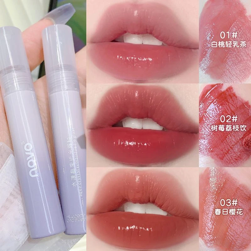 novo纯欲伪素颜显白唇釉口红水光镜面不易掉色不沾杯学生