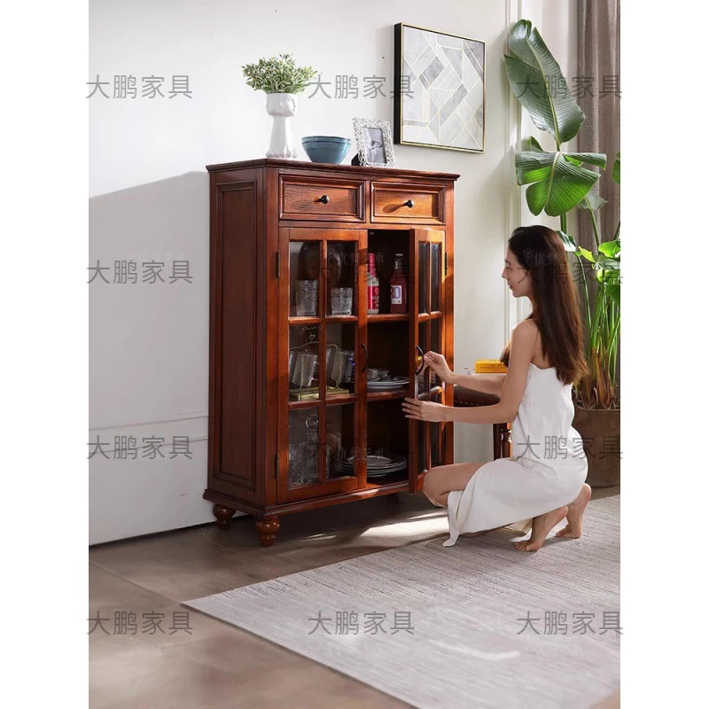 890 落地柜 美式实木边柜客厅简约酒架展示柜 长900x宽380x高1280