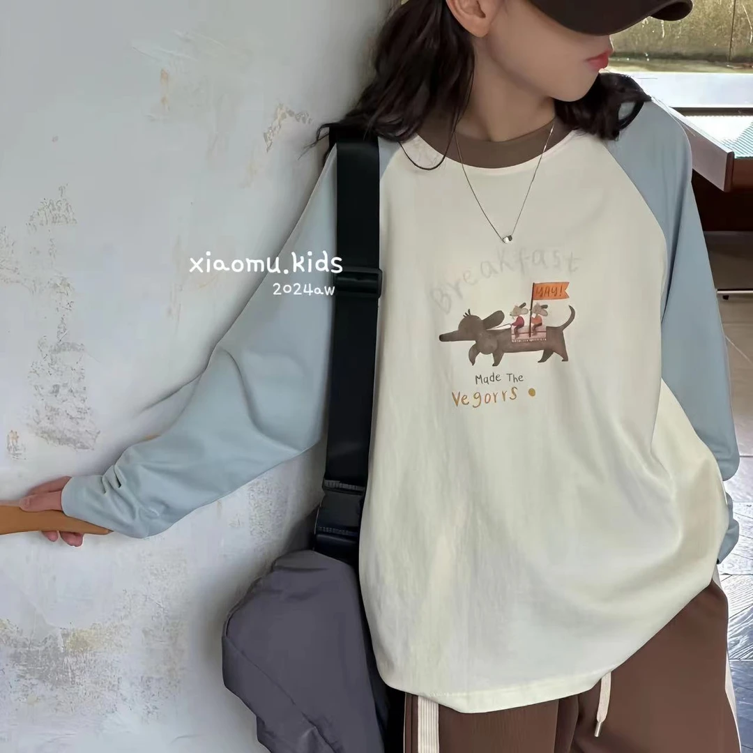 【小慕家】2024秋款长袖宽松印花云岭时尚长袖休闲潮流百搭T恤37622