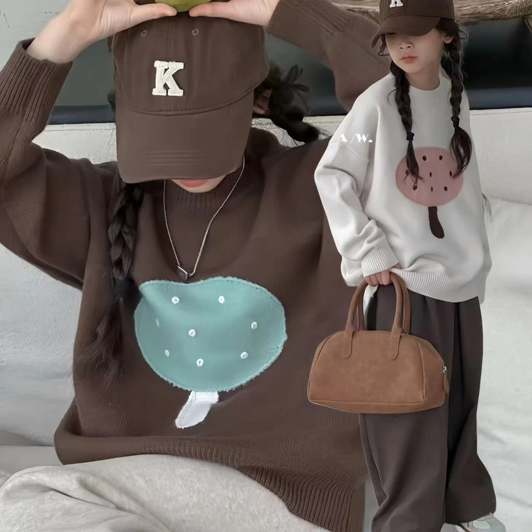 【小慕家】秋冬13099百搭圆领卡通套头毛衣休闲宽松上衣