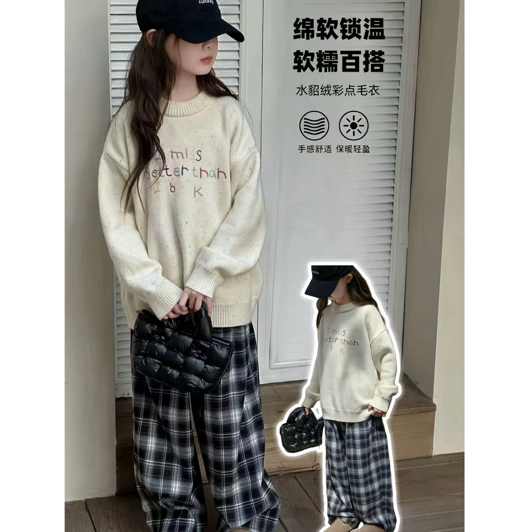 【小慕家】2024冬款儿童时尚宽松百搭加厚圆领韩版套头休闲毛衣0222