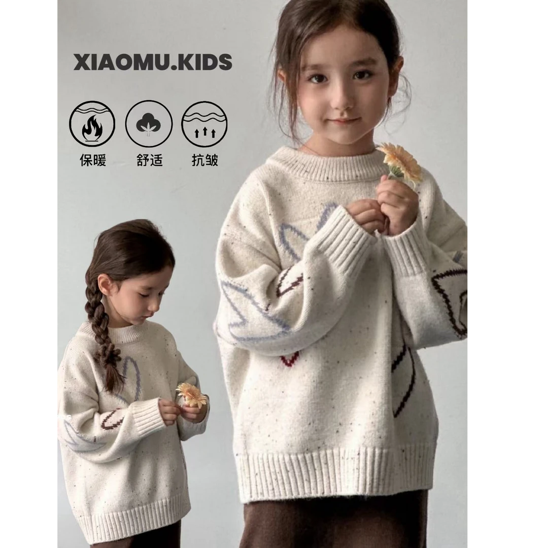 【小慕家】2024冬款女童宽松洋气百搭圆领韩版套头针织衫毛衣12087