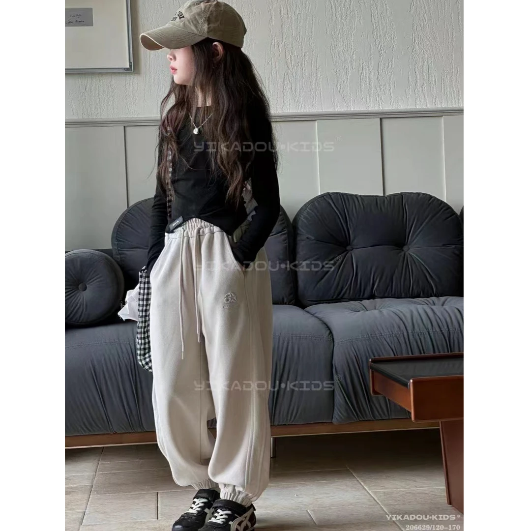 【小慕家】秋季新款206629时尚百搭宽松休闲裤抽绳潮流韩版针织长裤