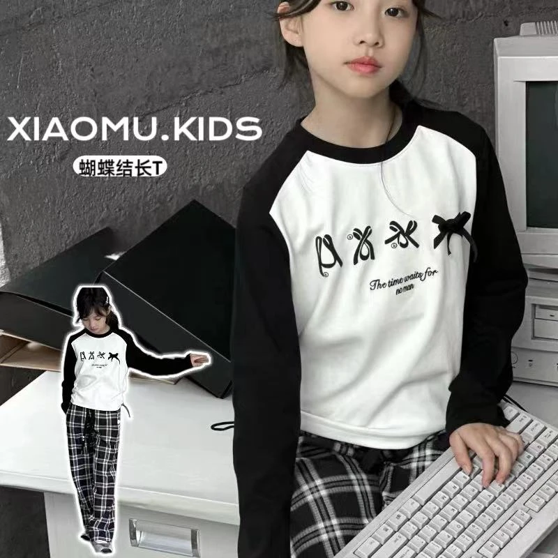 【小慕家】秋季新款53659休闲女童长袖圆领童装潮流拼色洋气时尚T恤