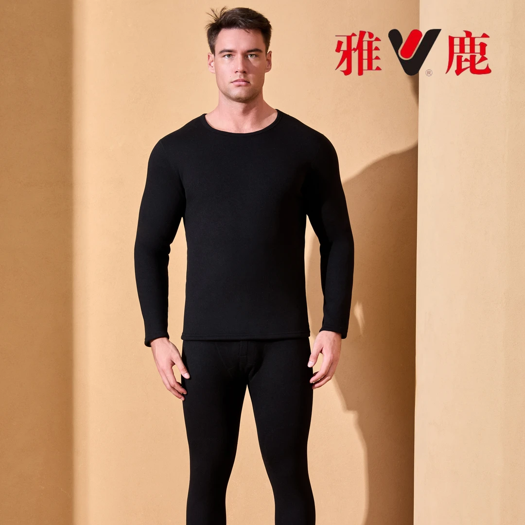 冬季保暖男士套装舒适双面德绒亲肤秋衣秋裤内衣圆领保暖衣